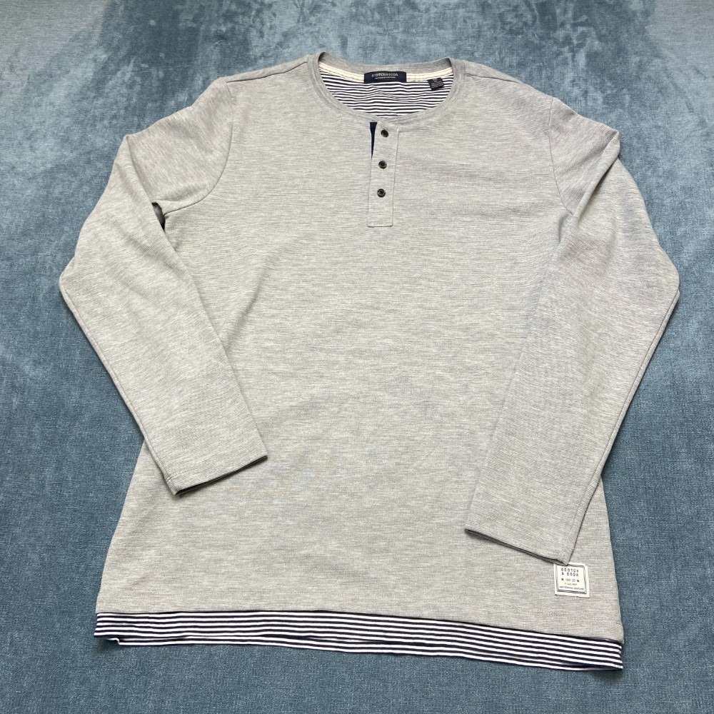 Scotch & Soda Shirt Mens XL Gray Henley Neck Striped Hem Travel Street Workwear